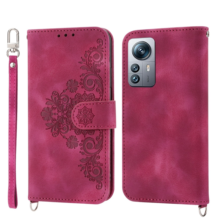 For Xiaomi 12 Lite Skin-feel Flowers Embossed Wallet Leather Phone Case