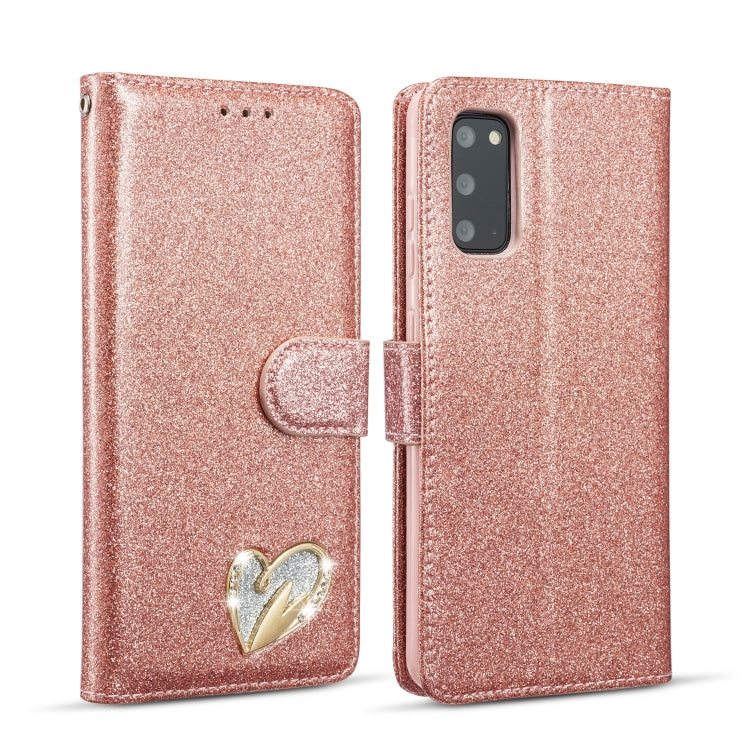 For Samsung Galaxy S20 Glitter Powder Love Leather Phone Case