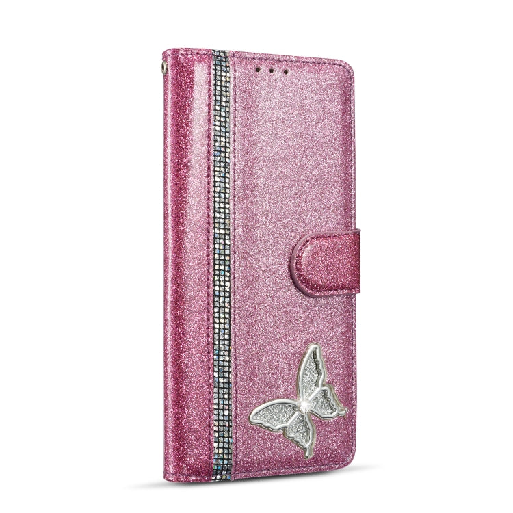 For Samsung Galaxy A71 Glitter Powder Butterfly Leather Phone Case