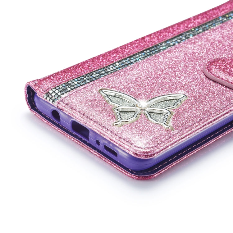 For Samsung Galaxy A71 Glitter Powder Butterfly Leather Phone Case