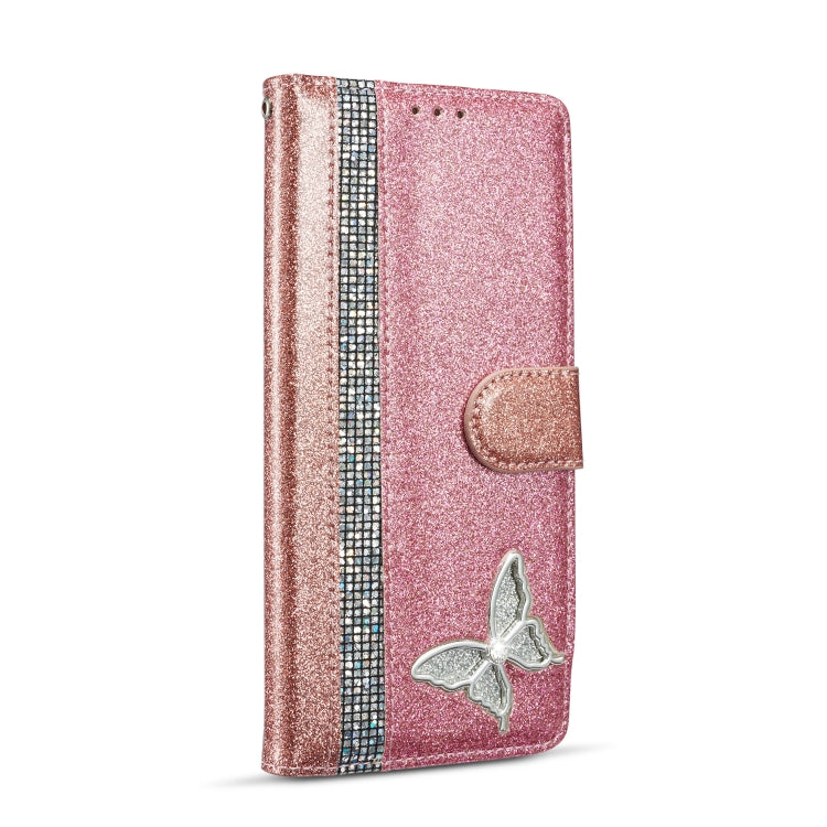 For Samsung Galaxy A71 Glitter Powder Butterfly Leather Phone Case