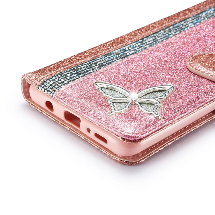 For Samsung Galaxy A71 Glitter Powder Butterfly Leather Phone Case