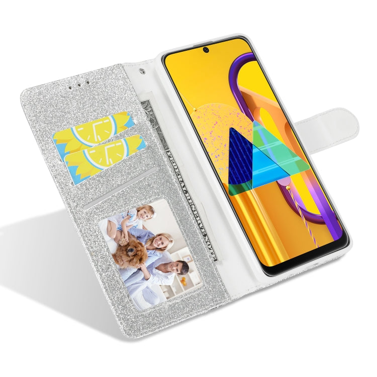 For Samsung Galaxy A71 Glitter Powder Butterfly Leather Phone Case