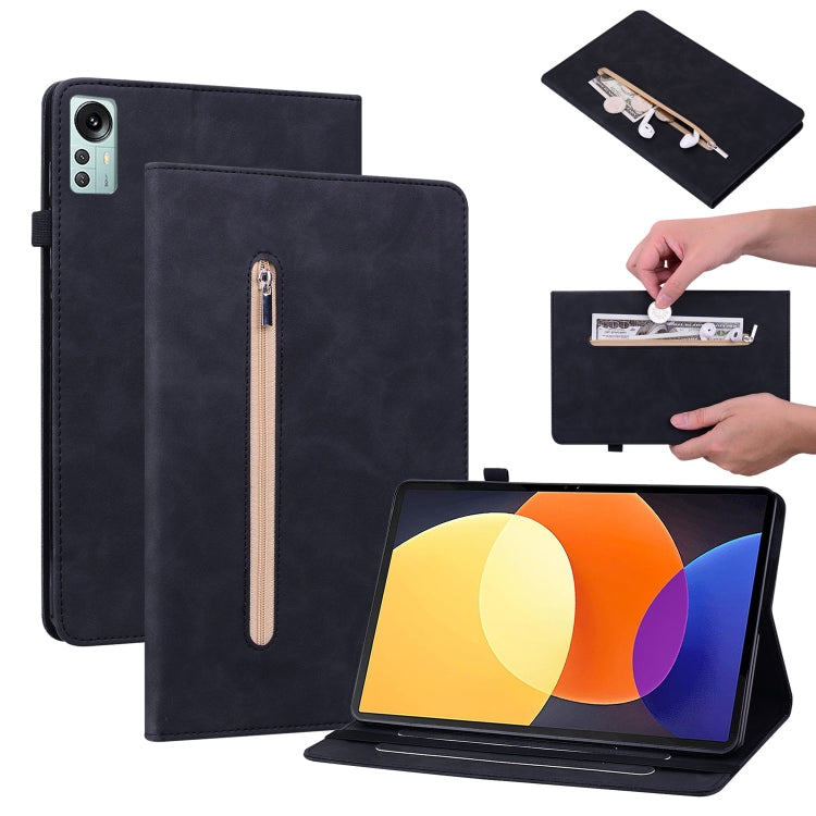For Xiaomi Pad 5 Pro 12.4 Skin Feel Solid Color Zipper Leather Tablet Case