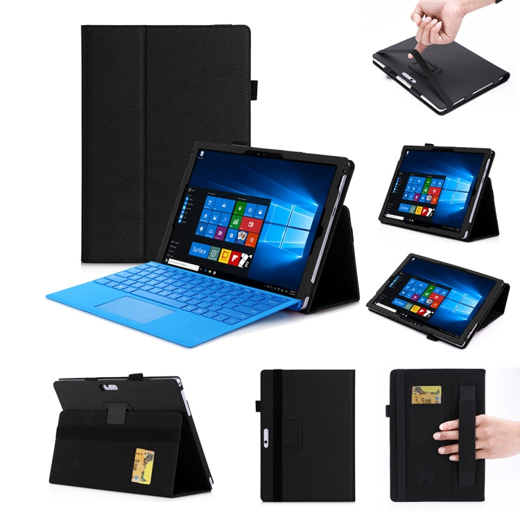 WY-867A For Microsoft Surface Pro 7 2019 / Pro 6 2018 / Surface Pro 2017 / 5 / 4 / 3 12.3 inch Universal Matte Litchi Texture PU Leather Tablet PC Protective Cover with Keyboard Slot & Bracket & Hand Support & Card Slots Function