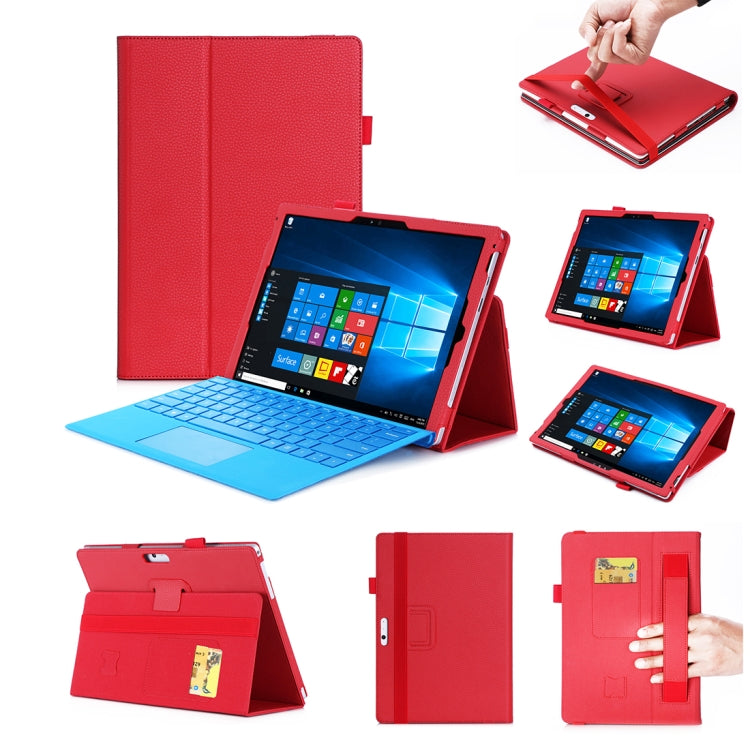 WY-867A For Microsoft Surface Pro 7 2019 / Pro 6 2018 / Surface Pro 2017 / 5 / 4 / 3 12.3 inch Universal Matte Litchi Texture PU Leather Tablet PC Protective Cover with Keyboard Slot & Bracket & Hand Support & Card Slots Function