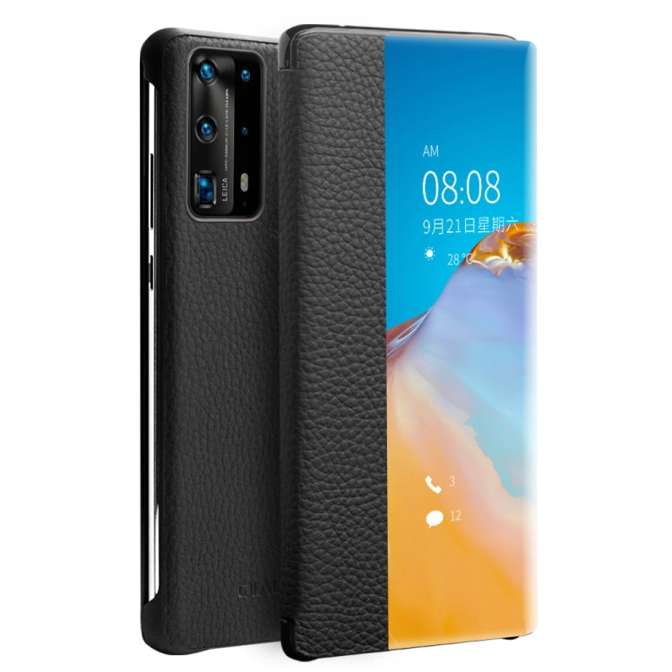 For Huawei P40 QIALINO Litchi Texture Side Window View Leather Phone Case