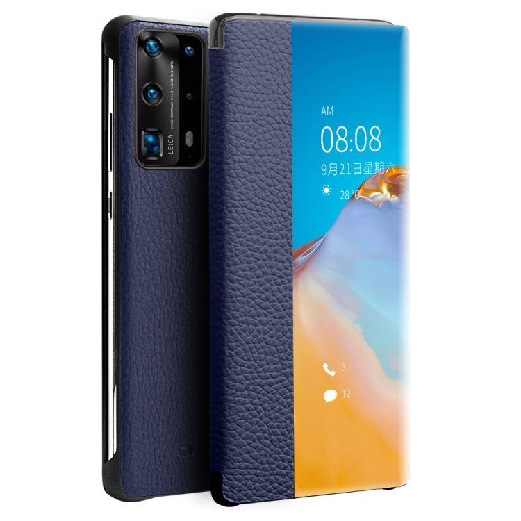 For Huawei P40 QIALINO Litchi Texture Side Window View Leather Phone Case