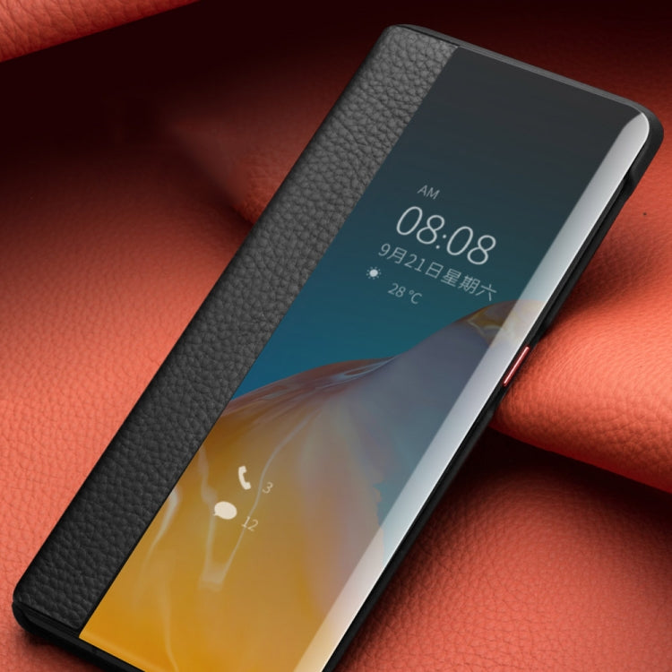 For Huawei P40 QIALINO Litchi Texture Side Window View Leather Phone Case