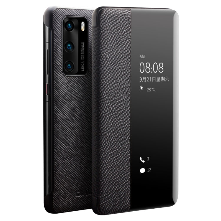 For Huawei P40 QIALINO Puda Texture Side Window View Leather Phone Case