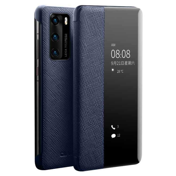 For Huawei P40 QIALINO Puda Texture Side Window View Leather Phone Case
