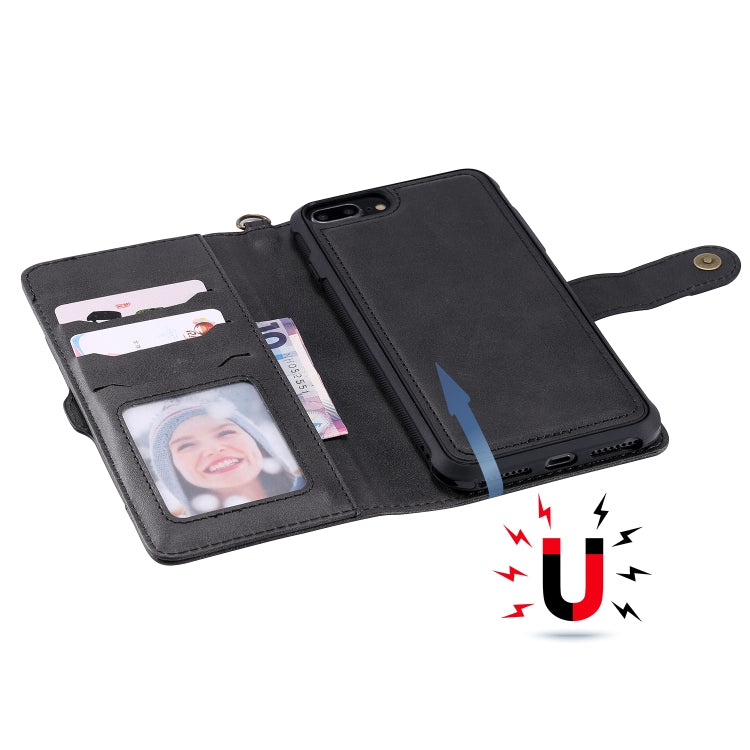 For iPhone 6 Plus / 7 Plus / 8 Plus Multifunctional Detachable Magnetic Horizontal Flip Leather Case with Card Slots & Holder & Wallet & Photo Frame