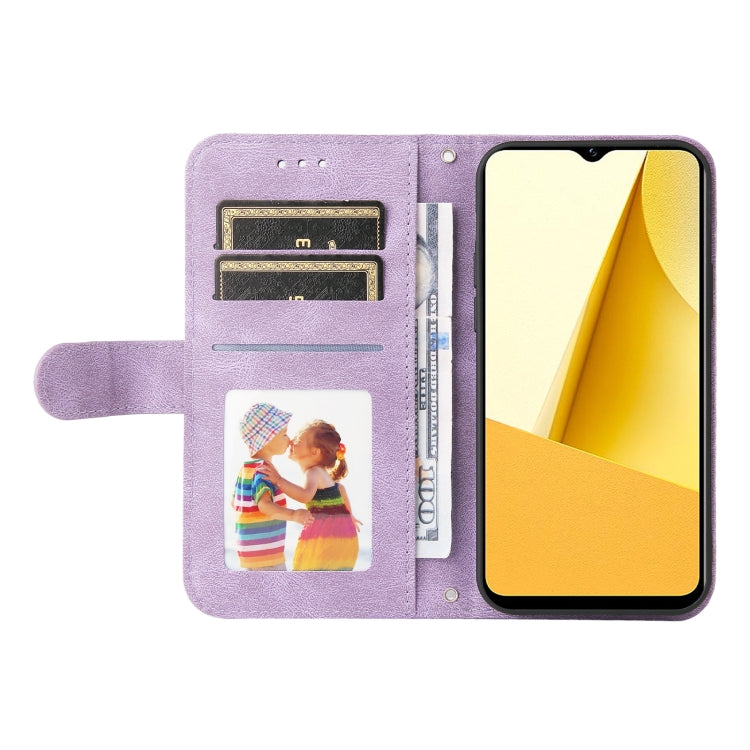 For vivo Y16 / Y02s Skin Feel Life Tree Metal Button Leather Phone Case