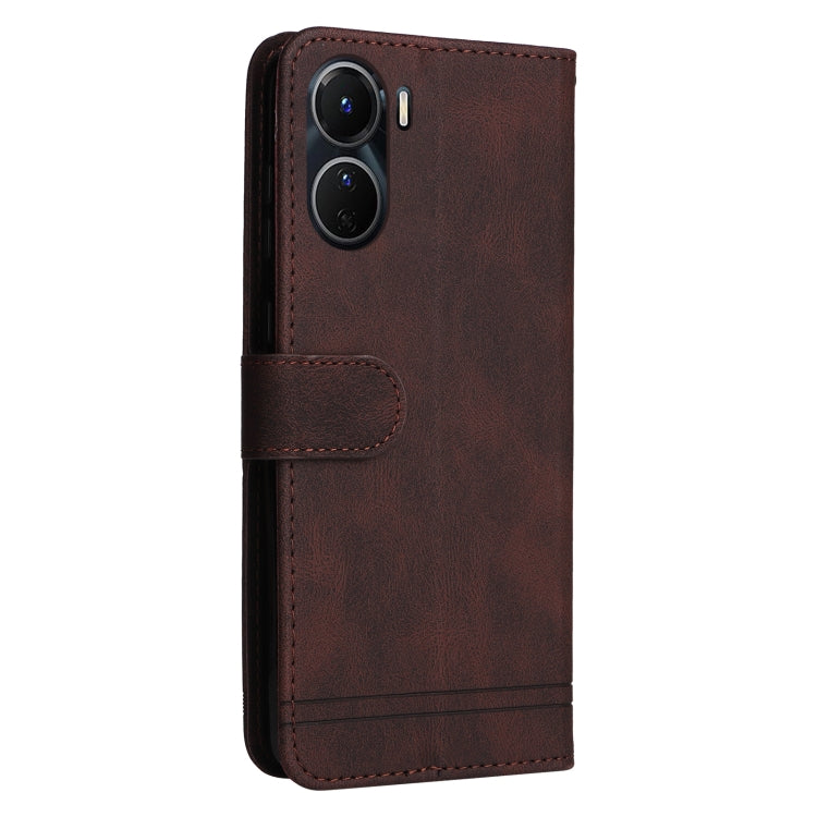 For vivo Y16 / Y02s Skin Feel Life Tree Metal Button Leather Phone Case