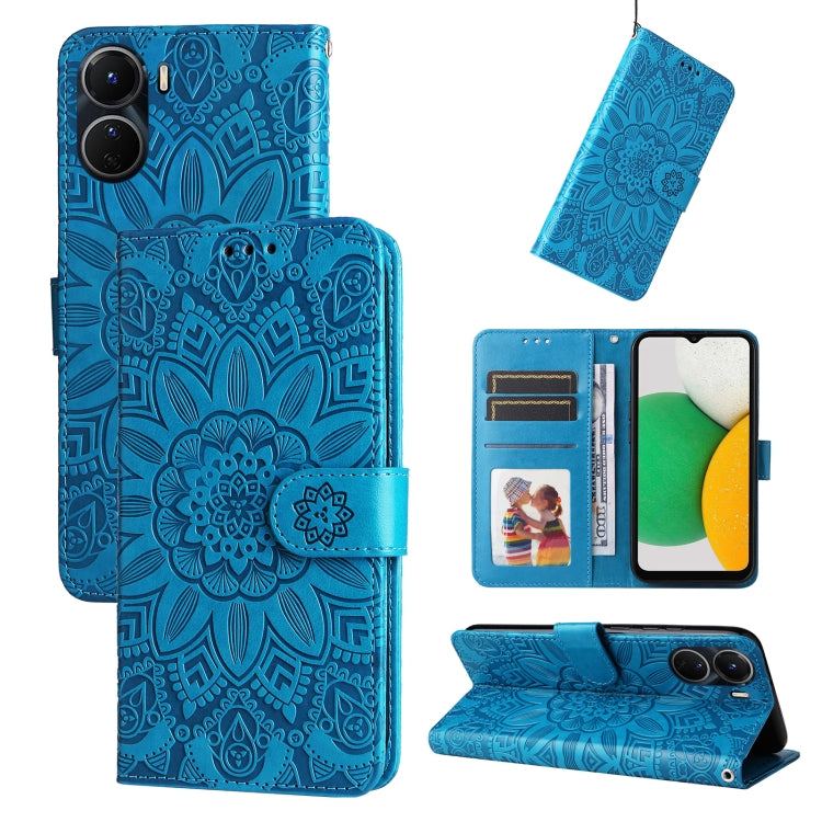 For vivo Y16 / Y02s Embossed Sunflower Leather Phone Case