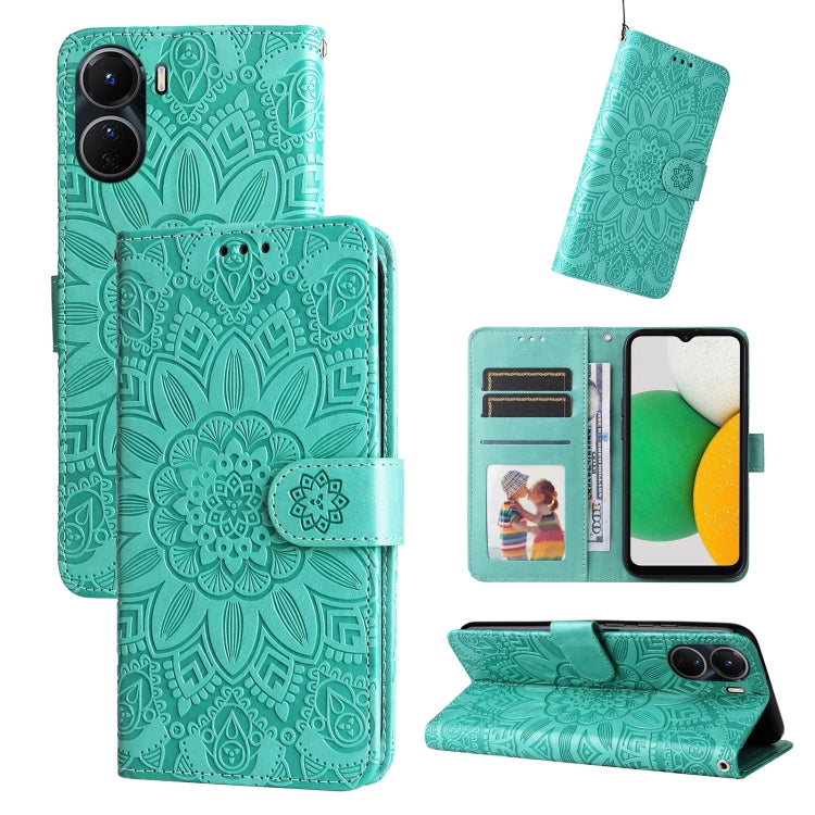 For vivo Y16 / Y02s Embossed Sunflower Leather Phone Case