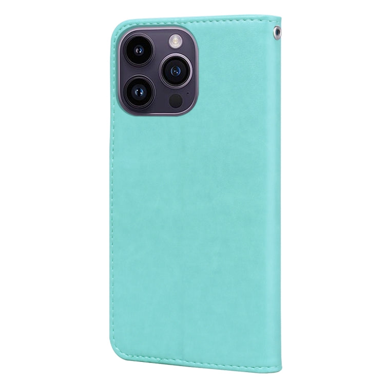 For iPhone 14 Pro Rose Embossed Flip PU Leather Phone Case