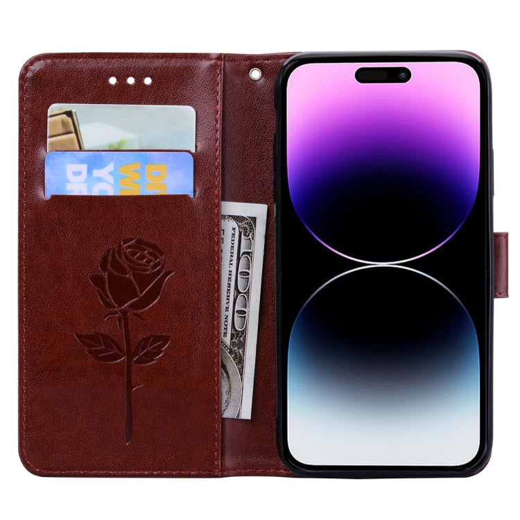 For iPhone 14 Pro Rose Embossed Flip PU Leather Phone Case