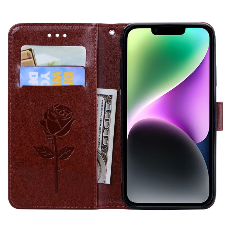 For iPhone 14 Rose Embossed Flip PU Leather Phone Case