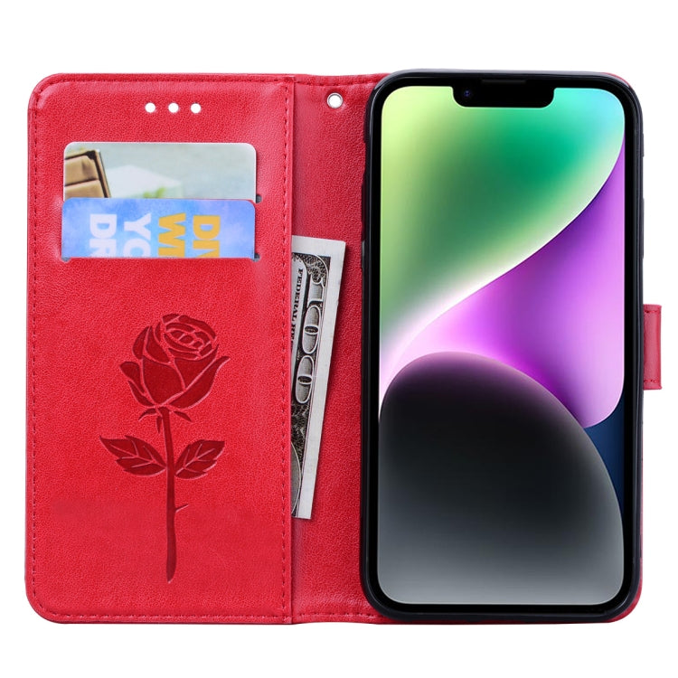 For iPhone 14 Rose Embossed Flip PU Leather Phone Case
