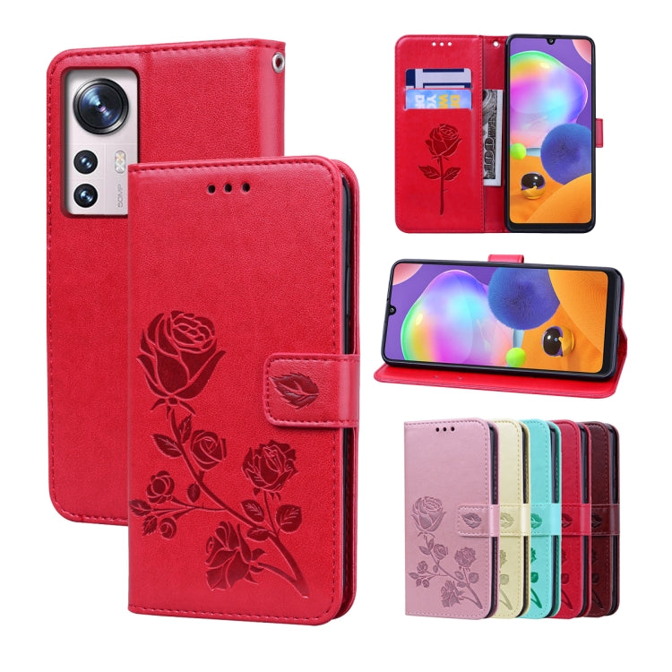 For Xiaomi 12 Pro Rose Embossed Flip PU Leather Phone Case