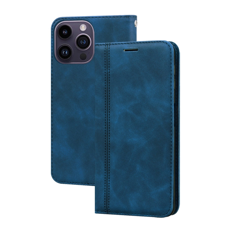 For iPhone 14 Pro Max Frosted Business Magnetic Horizontal Flip PU Phone Case