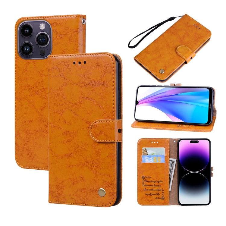 For iPhone 14 Pro Max Oil Wax Texture Leather Phone Case