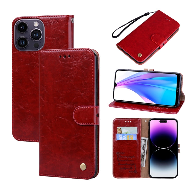 For iPhone 14 Pro Max Oil Wax Texture Leather Phone Case