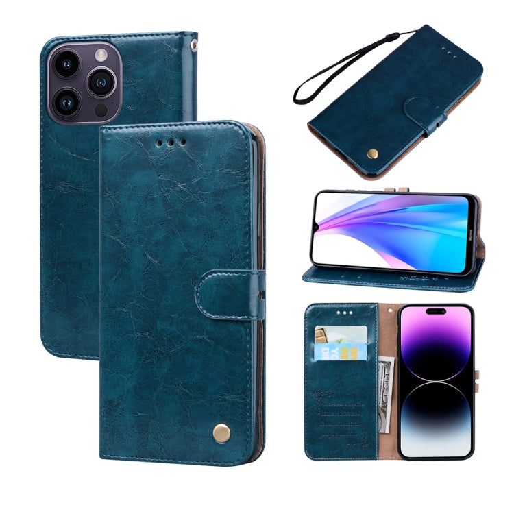 For iPhone 14 Pro Max Oil Wax Texture Leather Phone Case