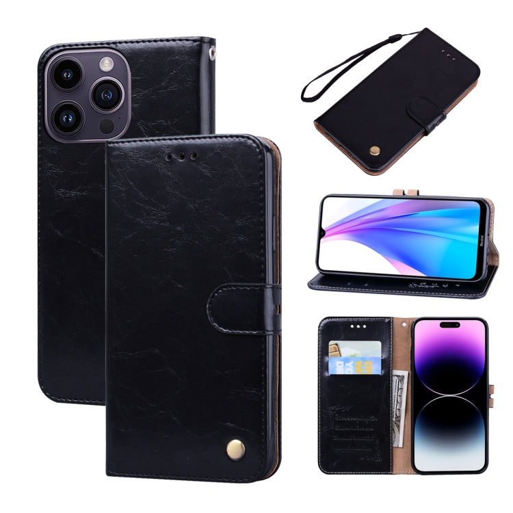For iPhone 14 Pro Max Oil Wax Texture Leather Phone Case