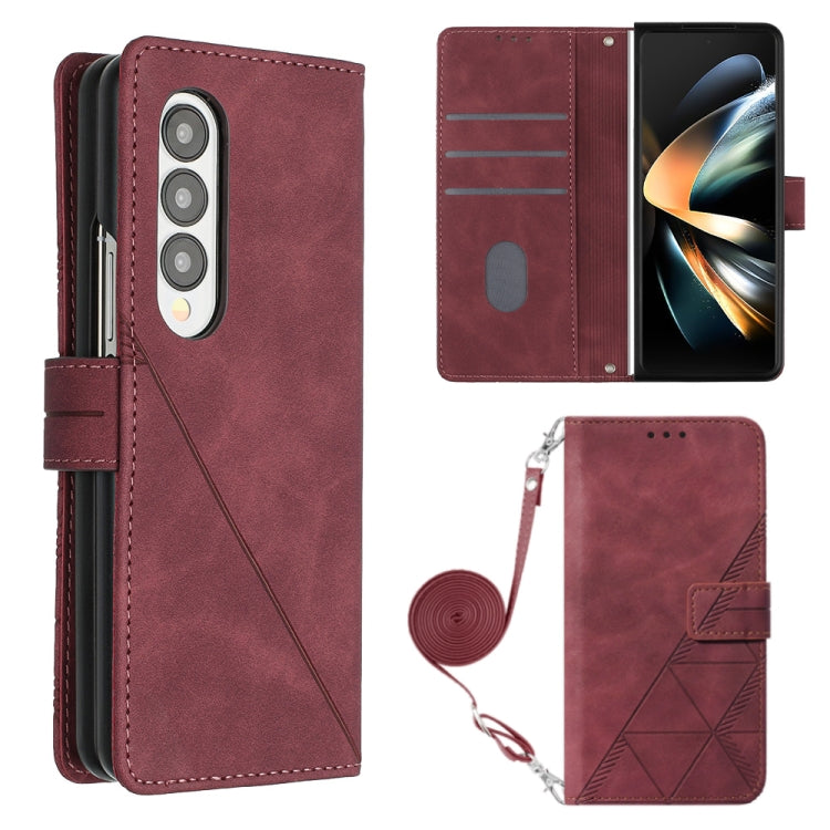 For Samsung Galaxy Z Fold4 Crossbody 3D Embossed Flip Leather Phone Case