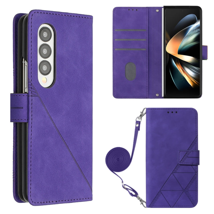 For Samsung Galaxy Z Fold4 Crossbody 3D Embossed Flip Leather Phone Case
