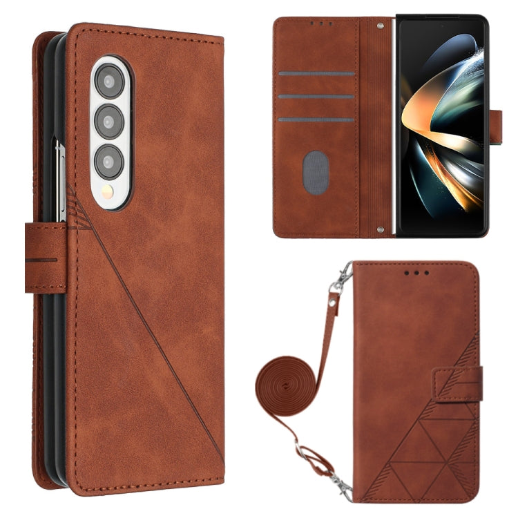 For Samsung Galaxy Z Fold4 Crossbody 3D Embossed Flip Leather Phone Case