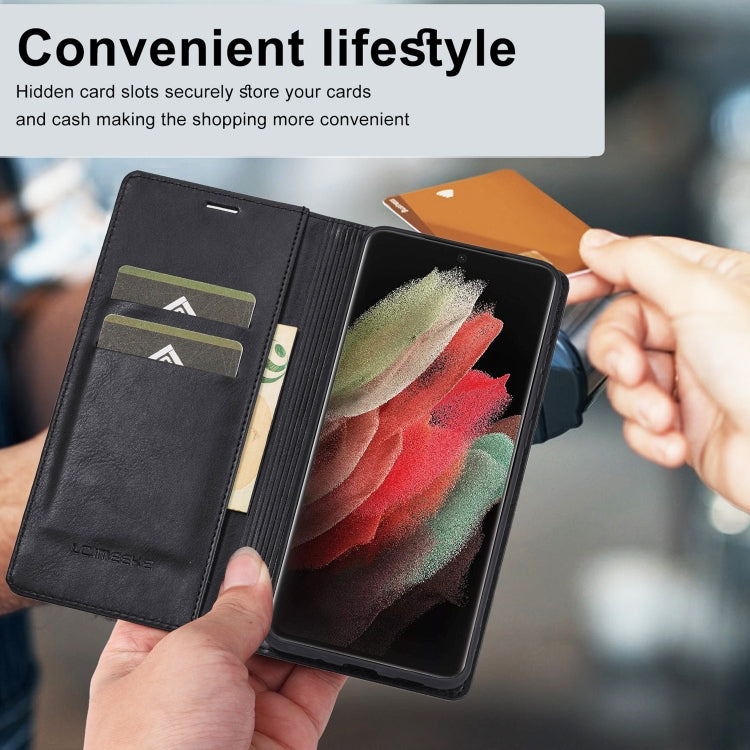 For Samsung Galaxy S21 Ultra 5G LC.IMEEKE RFID Anti-theft Leather Phone Case