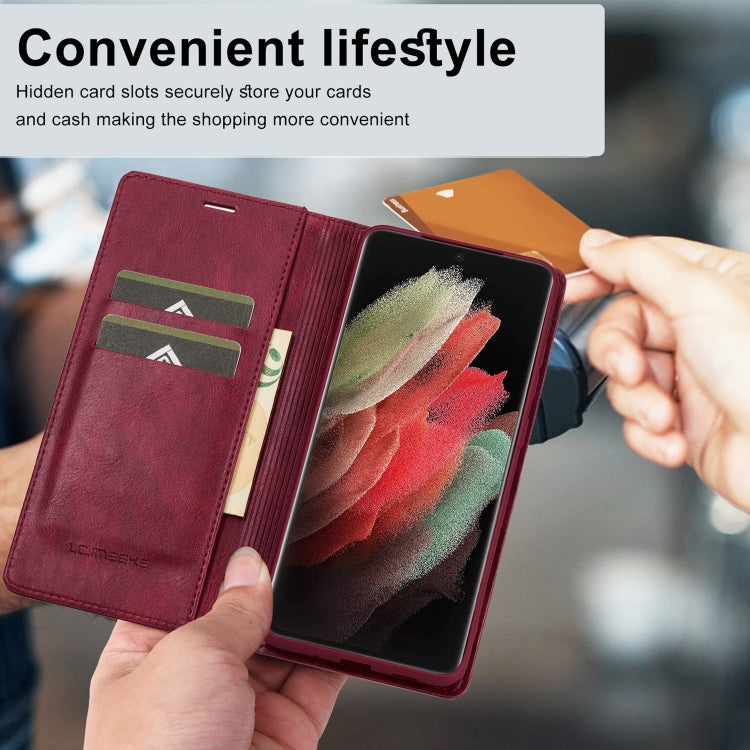For Samsung Galaxy S21 Ultra 5G LC.IMEEKE RFID Anti-theft Leather Phone Case