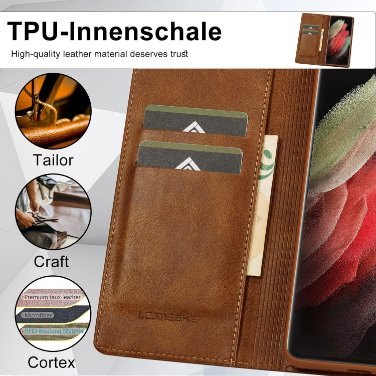 For Samsung Galaxy S21 Ultra 5G LC.IMEEKE RFID Anti-theft Leather Phone Case