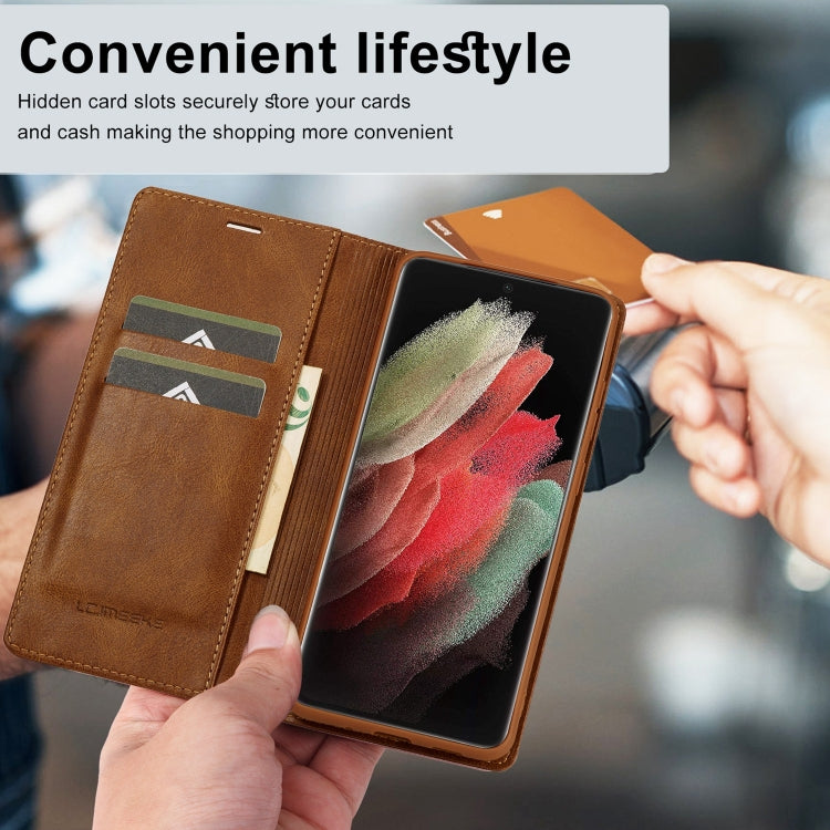 For Samsung Galaxy S21 Ultra 5G LC.IMEEKE RFID Anti-theft Leather Phone Case