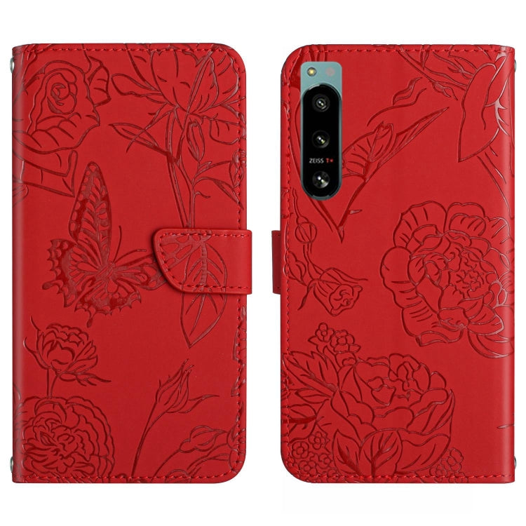 For Sony Xperia 5 IV HT03 Skin Feel Butterfly Embossed Flip Leather Phone Case