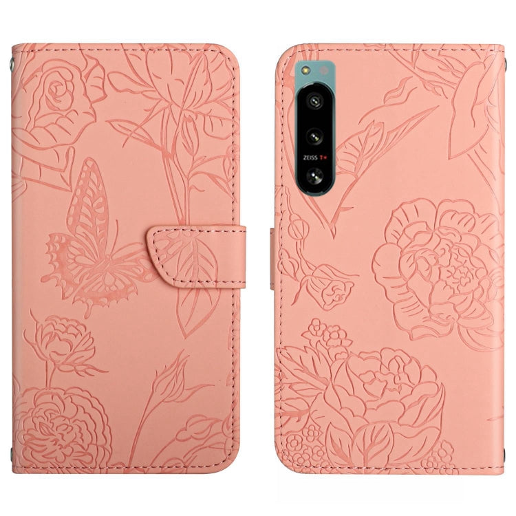 For Sony Xperia 5 IV HT03 Skin Feel Butterfly Embossed Flip Leather Phone Case