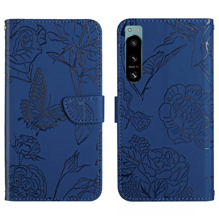 For Sony Xperia 5 IV HT03 Skin Feel Butterfly Embossed Flip Leather Phone Case