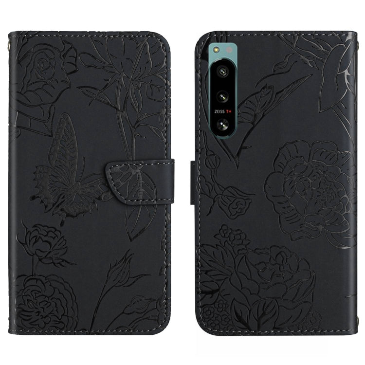 For Sony Xperia 5 IV HT03 Skin Feel Butterfly Embossed Flip Leather Phone Case
