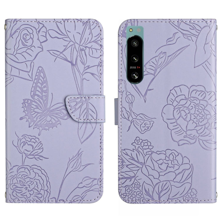 For Sony Xperia 5 IV HT03 Skin Feel Butterfly Embossed Flip Leather Phone Case