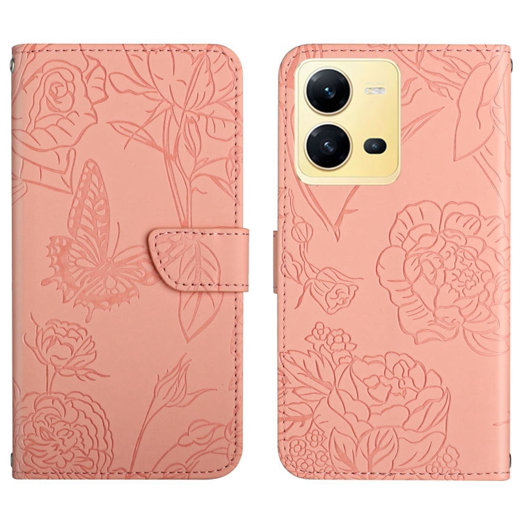For vivo X80 Lite/V25 5G HT03 Skin Feel Butterfly Embossed Flip Leather Phone Case