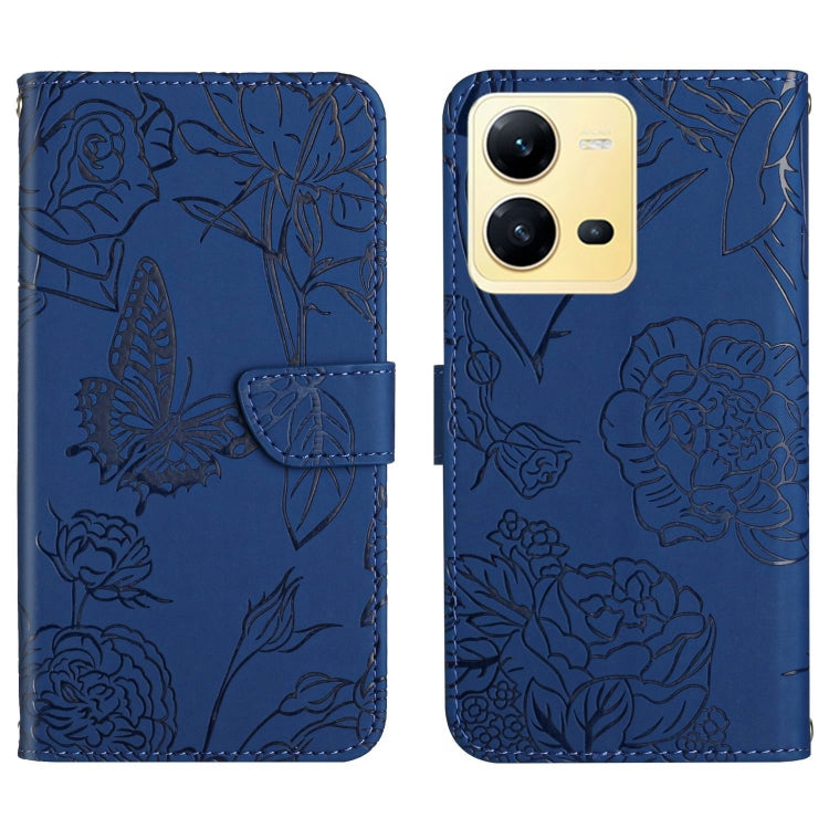 For vivo X80 Lite/V25 5G HT03 Skin Feel Butterfly Embossed Flip Leather Phone Case