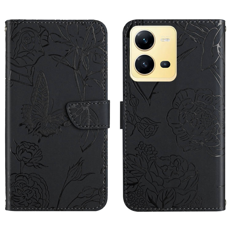 For vivo X80 Lite/V25 5G HT03 Skin Feel Butterfly Embossed Flip Leather Phone Case