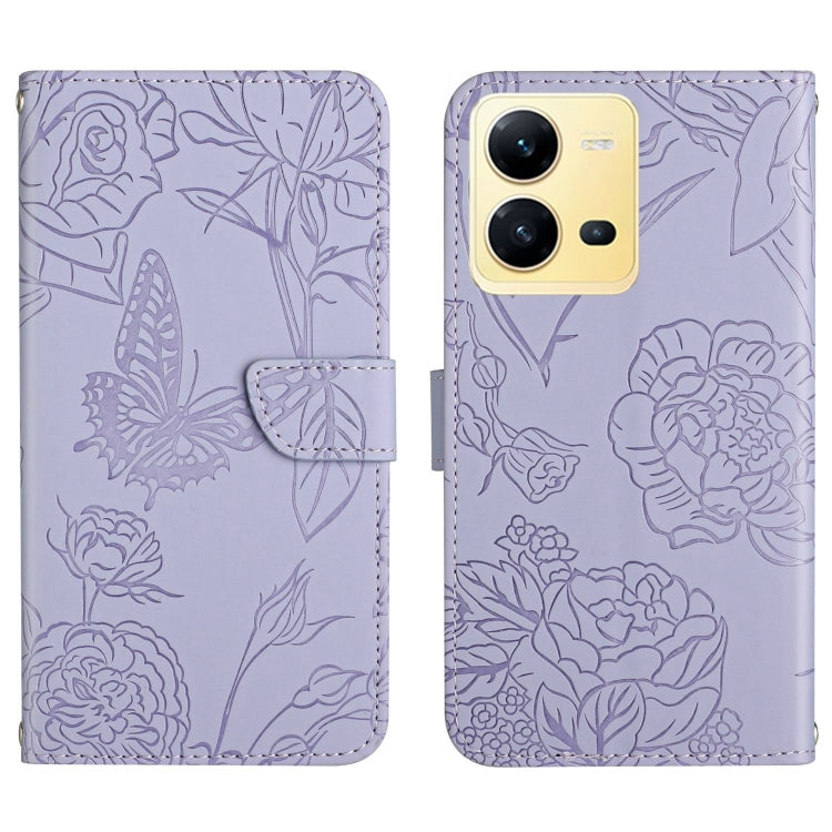 For vivo X80 Lite/V25 5G HT03 Skin Feel Butterfly Embossed Flip Leather Phone Case