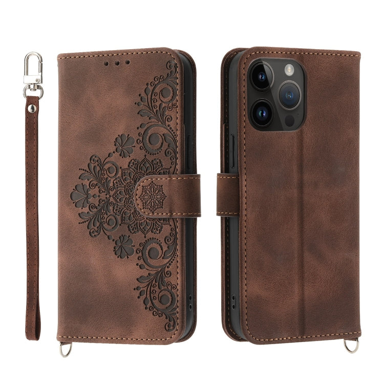 For iPhone 13 Pro Max Skin-feel Flowers Embossed Wallet Leather Phone Case