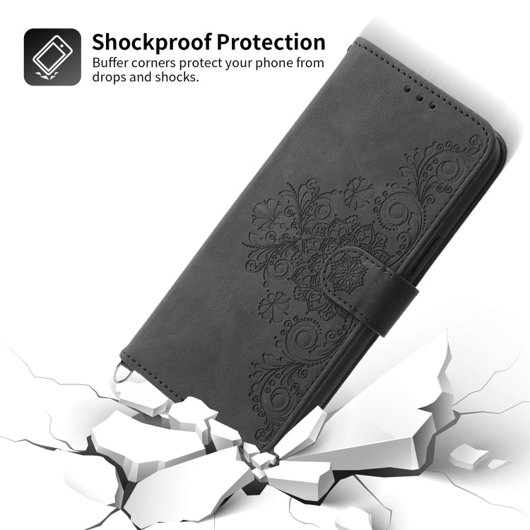 For iPhone 13 mini Skin-feel Flowers Embossed Wallet Leather Phone Case