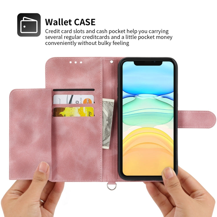 For iPhone 12 / 12 Pro Skin-feel Flowers Embossed Wallet Leather Phone Case