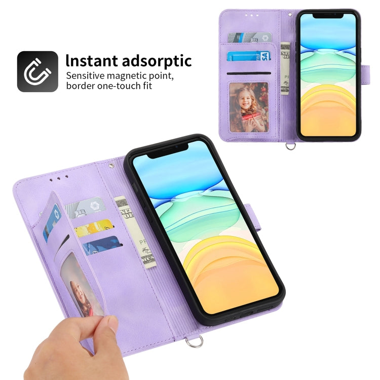 For iPhone 12 / 12 Pro Skin-feel Flowers Embossed Wallet Leather Phone Case
